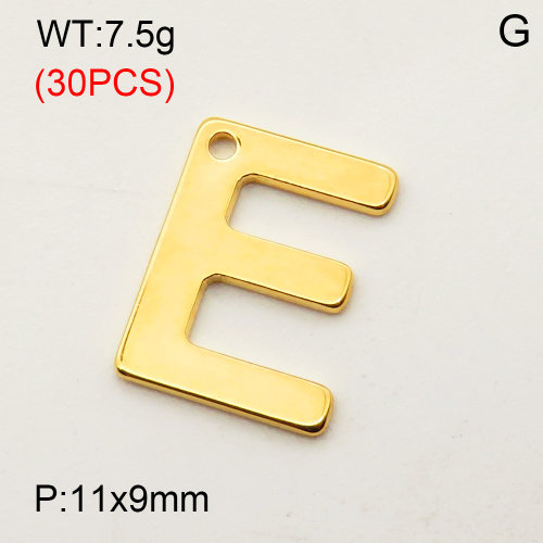 304 Stainless Steel Pendant,Letter E,Vacuum Plating Gold,11x9mm,about 7.5g/package,30 pcs/package,3AC300360bbpm-474