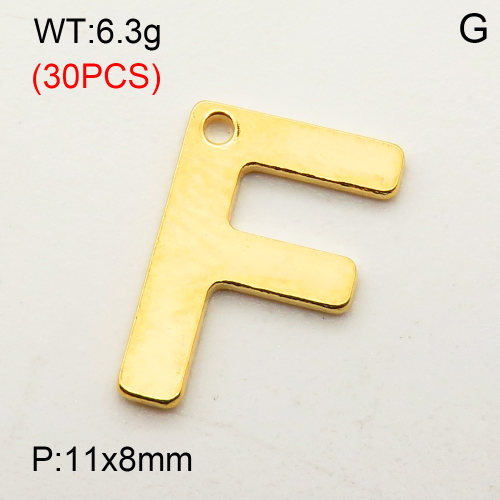 304 Stainless Steel Pendant,Letter F,Vacuum Plating Gold,11x8mm,about 6.3g/package,30 pcs/package,3AC300361bbpm-474