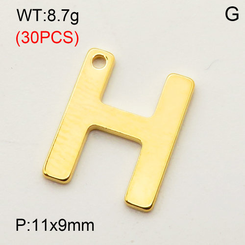 304 Stainless Steel Pendant,Letter H,Vacuum Plating Gold,11x9mm,about 8.7g/package,30 pcs/package,3AC300363bbpm-474