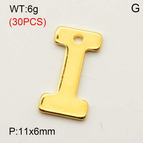 304 Stainless Steel Pendant,Letter I,Vacuum Plating Gold,11x6mm,about 6g/package,30 pcs/package,3AC300364bbpm-474
