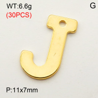 304 Stainless Steel Pendant,Letter J,Vacuum Plating Gold,11x7mm,about 6.6g/package,30 pcs/package,3AC300365bbpm-474