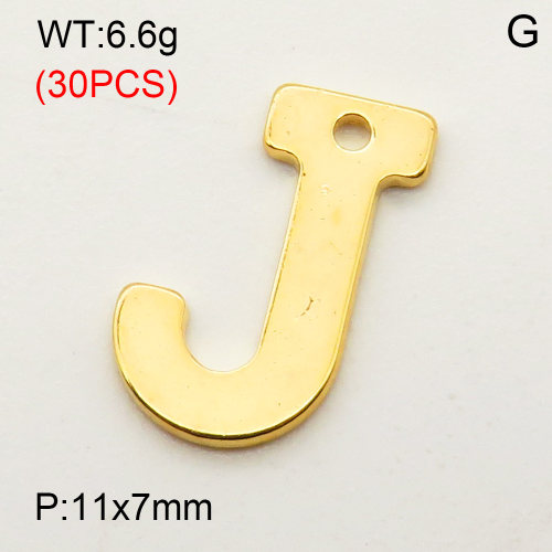 304 Stainless Steel Pendant,Letter J,Vacuum Plating Gold,11x7mm,about 6.6g/package,30 pcs/package,3AC300365bbpm-474