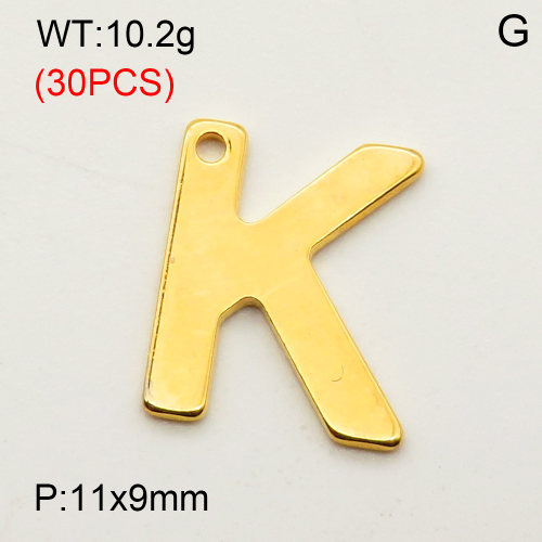 304 Stainless Steel Pendant,Letter K,Vacuum Plating Gold,11x9mm,about 10.2g/package,30 pcs/package,3AC300366bbpm-474