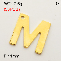 304 Stainless Steel Pendant,Letter M,Vacuum Plating Gold,H:11mm,about 12.6g/package,30 pcs/package,3AC300368bbpm-474