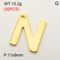 304 Stainless Steel Pendant,Letter N,Vacuum Plating Gold,11x9mm,about 10.2g/package,30 pcs/package,3AC300369bbpm-474