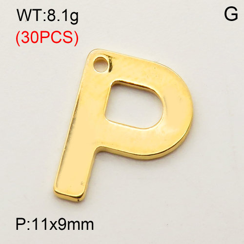 304 Stainless Steel Pendant,Letter P,Vacuum Plating Gold,11x9mm,about 8.1g/package,30 pcs/package,3AC300371bbpm-474