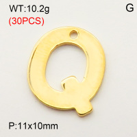 304 Stainless Steel Pendant,Letter Q,Vacuum Plating Gold,11x10mm,about 10.2g/package,30 pcs/package,3AC300372bbpm-474