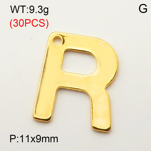 304 Stainless Steel Pendant,Letter R,Vacuum Plating Gold,11x9mm,about 9.3g/package,30 pcs/package,3AC300373bbpm-474