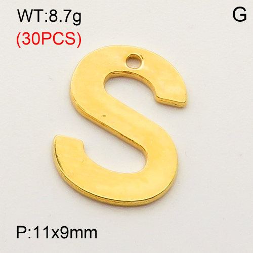 304 Stainless Steel Pendant,Letter S,Vacuum Plating Gold,11x9mm,about 8.7g/package,30 pcs/package,3AC300374bbpm-474