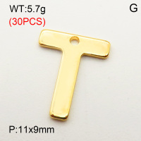 304 Stainless Steel Pendant,Letter T,Vacuum Plating Gold,11x9mm,about 5.7g/package,30 pcs/package,3AC300375bbpm-474