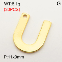 304 Stainless Steel Pendant,Letter U,Vacuum Plating Gold,11x9mm,about 8.1g/package,30 pcs/package,3AC300376bbpm-474
