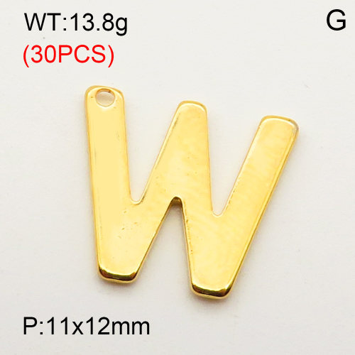 304 Stainless Steel Pendant,Letter W,Vacuum Plating Gold,11x12mm,about 13.8g/package,30 pcs/package,3AC300378bbpm-474