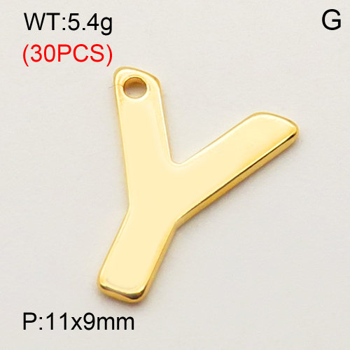 304 Stainless Steel Pendant,Letter Y,Vacuum Plating Gold,11x9mm,about 5.4g/package,30 pcs/package,3AC300380bbpm-474