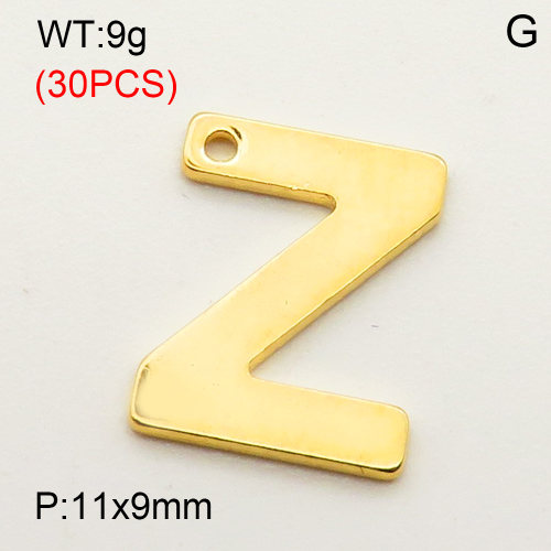 304 Stainless Steel Pendant,Letter Z,Vacuum Plating Gold,11x9mm,about 9g/package,30 pcs/package,3AC300381bbpm-474