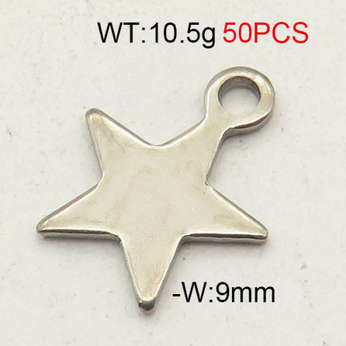 304 Stainless Steel Pendant,Five-Pointed Star,True Color,W:9mm,about 10.5g/package,50 pcs/package,6AC300255ablb-474