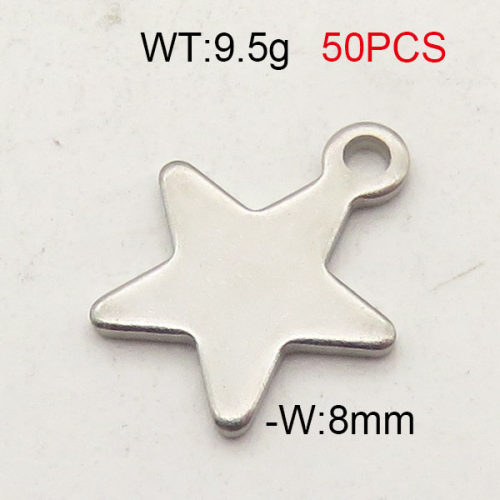 304 Stainless Steel Pendant,Five-Pointed Star,True Color,W:8mm,about 9.5g/package,50 pcs/package,6AC300257ablb-474