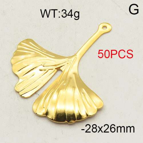 304 Stainless Steel Pendant,Leaf,Vacuum Plating Gold,28x26mm,about 34g/package,50 pcs/package,6AC300266ajvb-474
