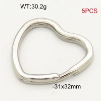 304 Stainless Steel Split Key Rings,Keychain Clasp Findings,Hollow Heart,True Color,31x32mm,about 30.2g/package,5 pcs/package,6AC30114bhil-474