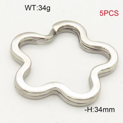 304 Stainless Steel Split Key Rings,Keychain Clasp Findings,Hollow Flower Shape,True Color,H:34mm,about 34g/package,5 pcs/package,6AC30115bhil-474