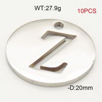 304 Stainless Steel pendant,Disc Letter Z,True Color,D:20mm,about 27.9g/package,10 pcs/package,6AC30121vhov-474