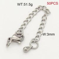 304 Stainless Steel Ends With Chain,Chain Extender And Lobster Claw Clasps,True Color,w:3mm,about 51.5g/package,50 pcs/package,6AC30155albv-474