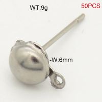 304 Stainless Steel Ear Needle And Ear Wire Accessories,Semicircular Cap Earrings,True Color,W:6mm,about 9g/package,50 pcs/package,6AC30157bbov-474