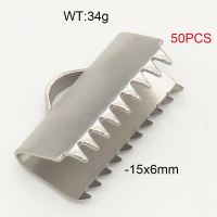 304 Stainless Steel End Part,Serrated Clip,True Color,15x6mm,about 34g/package,50 pcs/package,6AC30168bhia-474