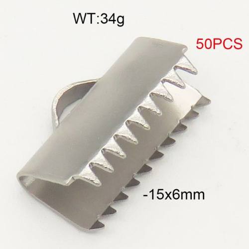 304 Stainless Steel End Part,Serrated Clip,True Color,15x6mm,about 34g/package,50 pcs/package,6AC30168bhia-474