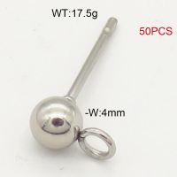 304 Stainless Steel Ear Needle And Ear Wire Accessories,Solid Bead Earrings,True Color,W:4mm,about 17.5g/package,50 pcs/package,6AC30172ahlv-474