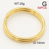 304 Stainless Steel Split Ring,Steel Wire Ring,Vacuum Plating Gold,D:14mm,about 25g/package,50 pcs/package,6AC30178bhia-474
