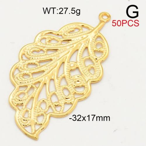 304 Stainless Steel Pendant,Leaf,Vacuum Plating Gold,32x17mm,about 27.5g/package,50 pcs/package,6AC30180ajlv-474