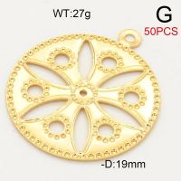 304 Stainless Steel Pendant,Round Petals,Vacuum Plating Gold,D:19mm,about 27g/package,50 pcs/package,6AC30181ajia-474