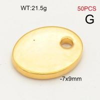304 Stainless Steel Pendant,Elliptical Sheet,Vacuum Plating Gold,7x9mm,about 21.5g/package,50 pcs/package,6AC30209vhnl-474