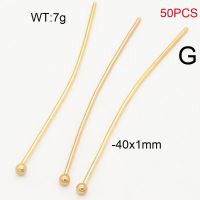 304 Stainless Steel Round Head Needle,Long Steel Needle,Vacuum Plating Gold,40x1mm,about 7g/package,50 pcs/package,6AC30214vbpb-474