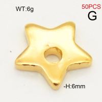 304 Stainless Steel Pendant,Five-Pointed Star,Vacuum Plating Gold,H:6mm,about 6g/package,50 pcs/package,6AC30223ahlv-474