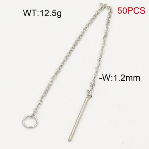 304 Stainless Steel Ear Needle And Ear Wire Accessories,Chain Shape,True Color,W:1.2mm,about 12.5g/package,50 pcs/package,6AC30232blla-474