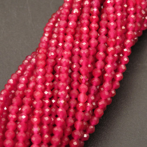 Nano Glass Beads,Round,Faceted,Dyed,Rose Red,3mm,Hole:0.5mm,about 126pcs/strand,about 9g/strand,1 strand/package,15"(38cm),XBG00487aajl-L001