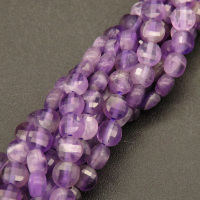 Natural Amethyst,Flat Round,Faceted,Purple,4*2.5mm,Hole:0.5mm,about 95pcs/strand,about 6g/strand,1 strand/package,15"(38cm),XBGB04467vhov-L001