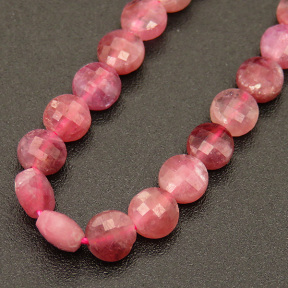 Natural Pink Tourmaline,Flat Round,Faceted,Rose red,4*2.5mm,Hole:0.5mm,about 95pcs/strand,about 7g/strand,1 strand/package,15"(38cm),XBGB04481aiov-L001