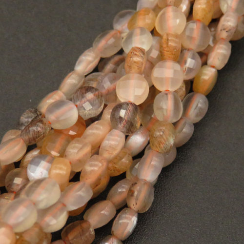 Natural Sunstone,Flat Round,Faceted,Brown,4*2.5mm,Hole:0.5mm,about 95pcs/strand,about 6g/strand,1 strand/package,15"(38cm),XBGB04487vhov-L001