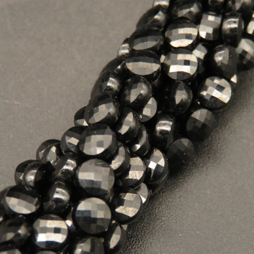 Natural Black Spinel Quartz,Flat Round,Faceted,Black,4*2mm,Hole:0.5mm,about 95pcs/strand,about 7g/strand,1 strand/package,15"(38cm),XBGB04491vhmv-L001