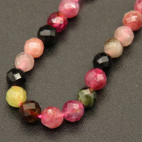 Natural Tourmaline,Round,Faceted,Pink,3mm,Hole:0.5mm,about 126pcs/strand,about 5g/strand,1 strand/package,15"(38cm),XBGB04501ahjb-L001