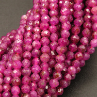 Natural Ruby in Zoisite,Round,Faceted,Rose red,3mm,Hole:0.5mm,about 126pcs/strand,about 7g/strand,1 strand/package,15"(38cm),XBGB04513aija-L001