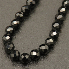 Natural Black Spinel Quartz,Round,Faceted,Black,3mm,Hole:0.5mm,about 126pcs/strand,about 7g/strand,1 strand/package,15"(38cm),XBGB04515vbnb-L001