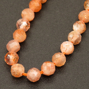 Natural Sunstone,Round,Faceted,Orange,3mm,Hole:0.5mm,about 126pcs/strand,about 5g/strand,1 strand/package,15"(38cm),XBGB04521vhmv-L001