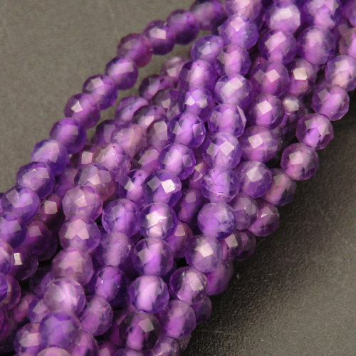 Natural Amethyst,Round,Faceted,Purple,3mm,Hole:0.5mm,about 126pcs/strand,about 5g/strand,1 strand/package,15"(38cm),XBGB04525ahjb-L001