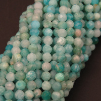 Natural Amazonite,Round,Faceted,Blue,4mm,Hole:0.5mm,about 90pcs/strand,about 7g/strand,1 strand/package,15"(38cm),XBGB04527vhkb-L001