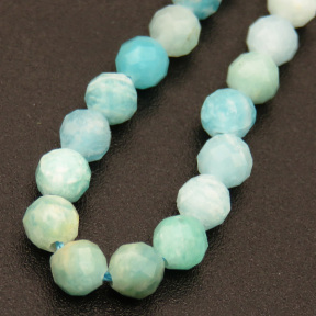 Natural Amazonite,Round,Faceted,Blue,4mm,Hole:0.5mm,about 90pcs/strand,about 7g/strand,1 strand/package,15"(38cm),XBGB04527vhkb-L001