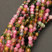 Natural Tourmaline,Round,Faceted,Pink,2mm,Hole:0.5mm,about 190pcs/strand,about 3g/strand,1 strand/package,15"(38cm),XBGB04533ahjb-L001