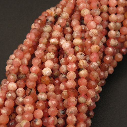 Natural Argentina Rhodochrosite,Round,Faceted,Pink,3mm,Hole:0.5mm,about 126pcs/strand,about 6g/strand,1 strand/package,15"(38cm),XBGB04537bhia-L001